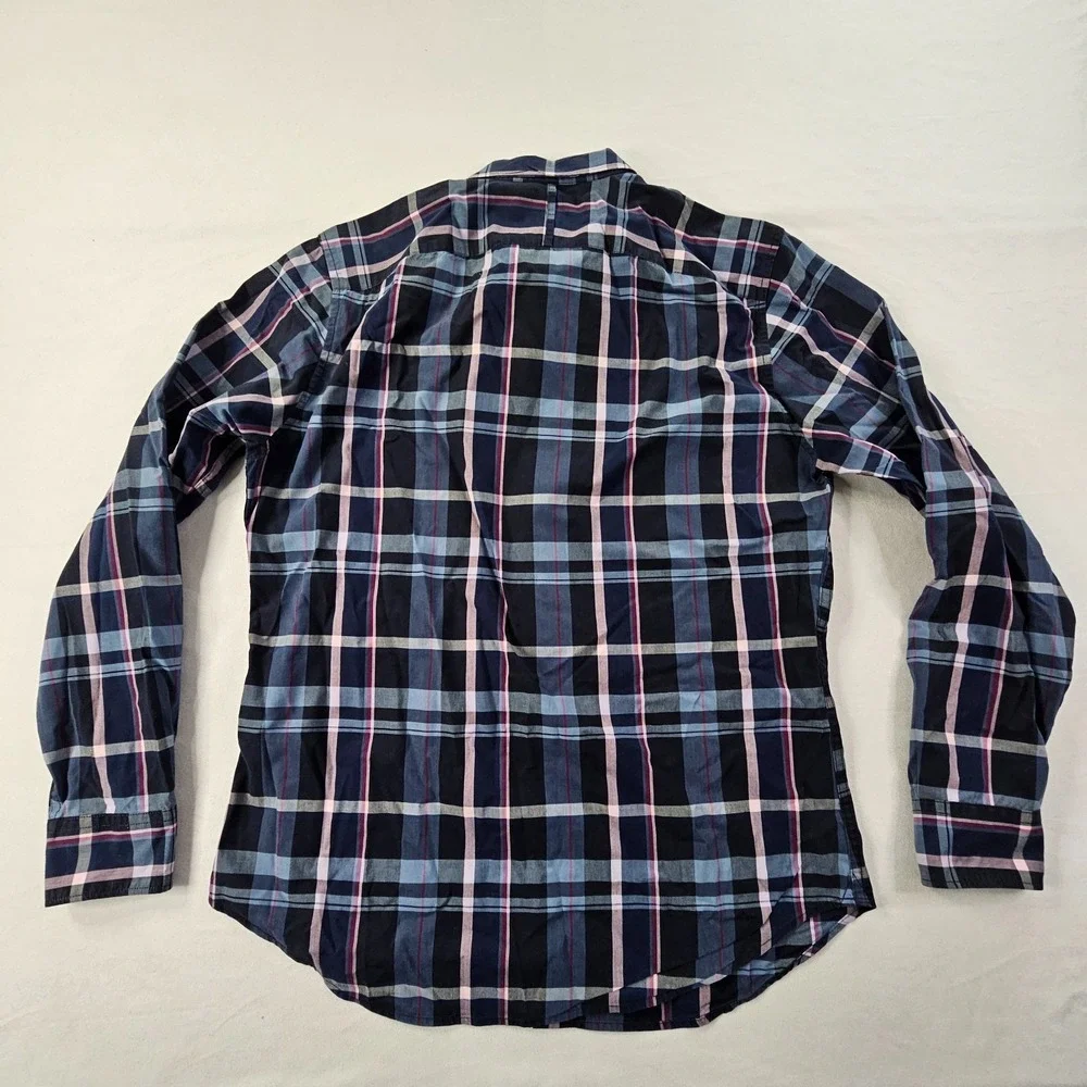 Banana Republic Custom 078 Wash Blue Plaid Grant Fit Button-Up Shirt Men's M